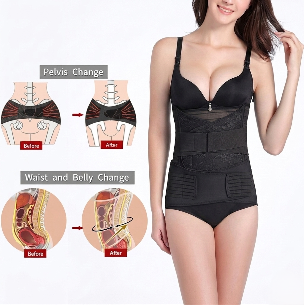 3 in 1 Postpartum Girdle Support Recovery Belly Band Corset Wrap Body Shaper for After Birth Postnatal C-Section Waist Pelvis Shapewear Wrap Girdle Support Band Belt Body Shaper