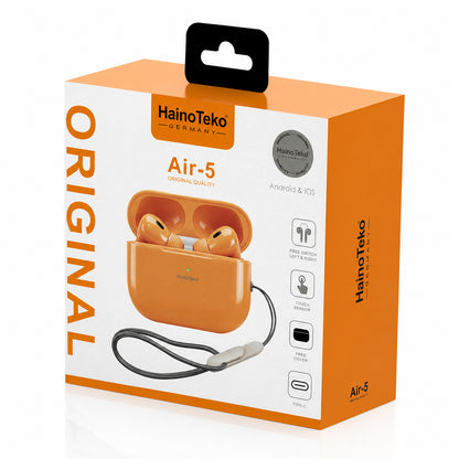 HainoTeko Air-5 Wireless Bluetooth Earbuds with Touch Sensor Built-in Speaker Multi-Functioanal Touch Control and Microphone Compatible With Android Mobiles and Tablets Orange