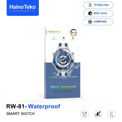 HainoTeko RW-81 Waterproof Smart Watch with Bluetooth Calling AMOLED Display 10 Days Battery Backup and 3 Pair Straps