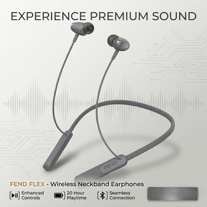 FEND FN120 Wireless Bluetooth Neckband Earphones with Mic, Magnetic Sports Headset, Sweat Resistant, 20H Playtime, Deep Bass Stereo Sound, Secure Fit Earbuds for Running Gym Workout, Compatible with Android & iOS