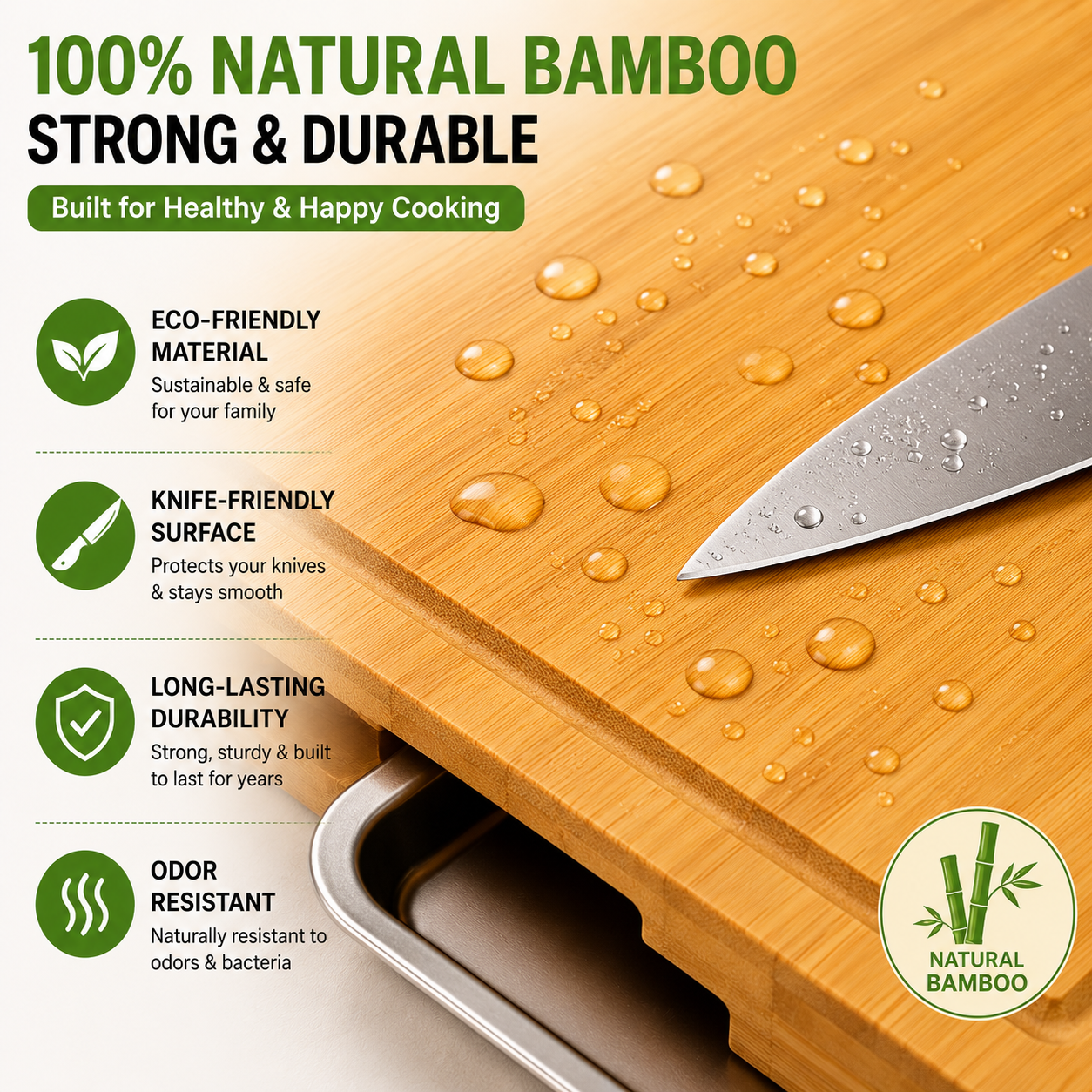 Premium Bamboo Cutting Board with Built-In Sliding Drawer | 100% Natural Bamboo Chopping Board | Easy Food Prep & Collection | Knife-Friendly, Durable & Eco-Friendly Kitchen Board