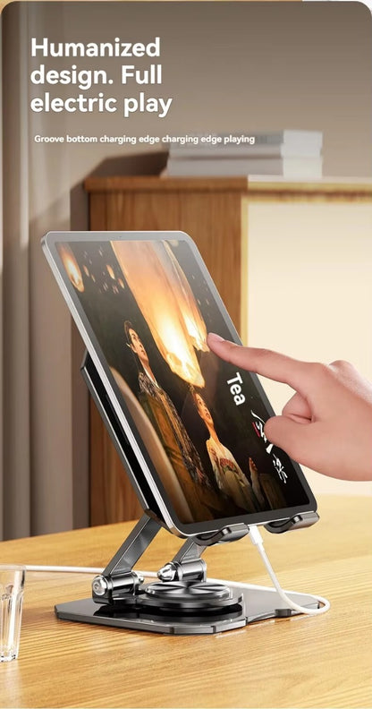 Lacoz Adjustable Tablet Stand with 360° Rotating Base, Ergonomic Foldable Portable Laptop Stand Holder, Compatible with Tablets and Phones