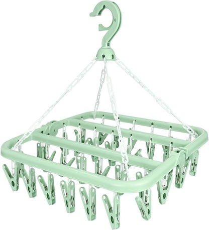 Lacoz Foldable Laundry Hanger Drying Racks with 32 Clips,Baby Clothes Drying Rack, Laundry Clothes Hangers for Drying Socks, Towels, Bras, Diapers, Baby Clothes