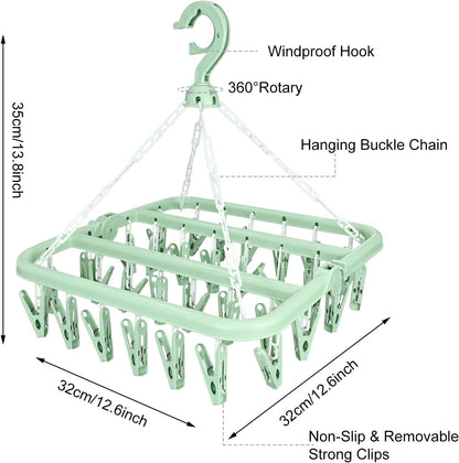 Lacoz Foldable Laundry Hanger Drying Racks with 32 Clips,Baby Clothes Drying Rack, Laundry Clothes Hangers for Drying Socks, Towels, Bras, Diapers, Baby Clothes