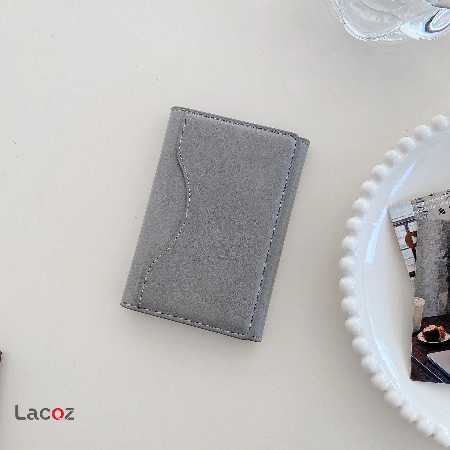 Lacoz Leather Trifold Card Holder with Magnetic Closure, 6 Slots, ID Window, Photo Window, Unisex