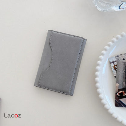 Lacoz Leather Trifold Card Holder with Magnetic Closure, 6 Slots, ID Window, Photo Window, Unisex