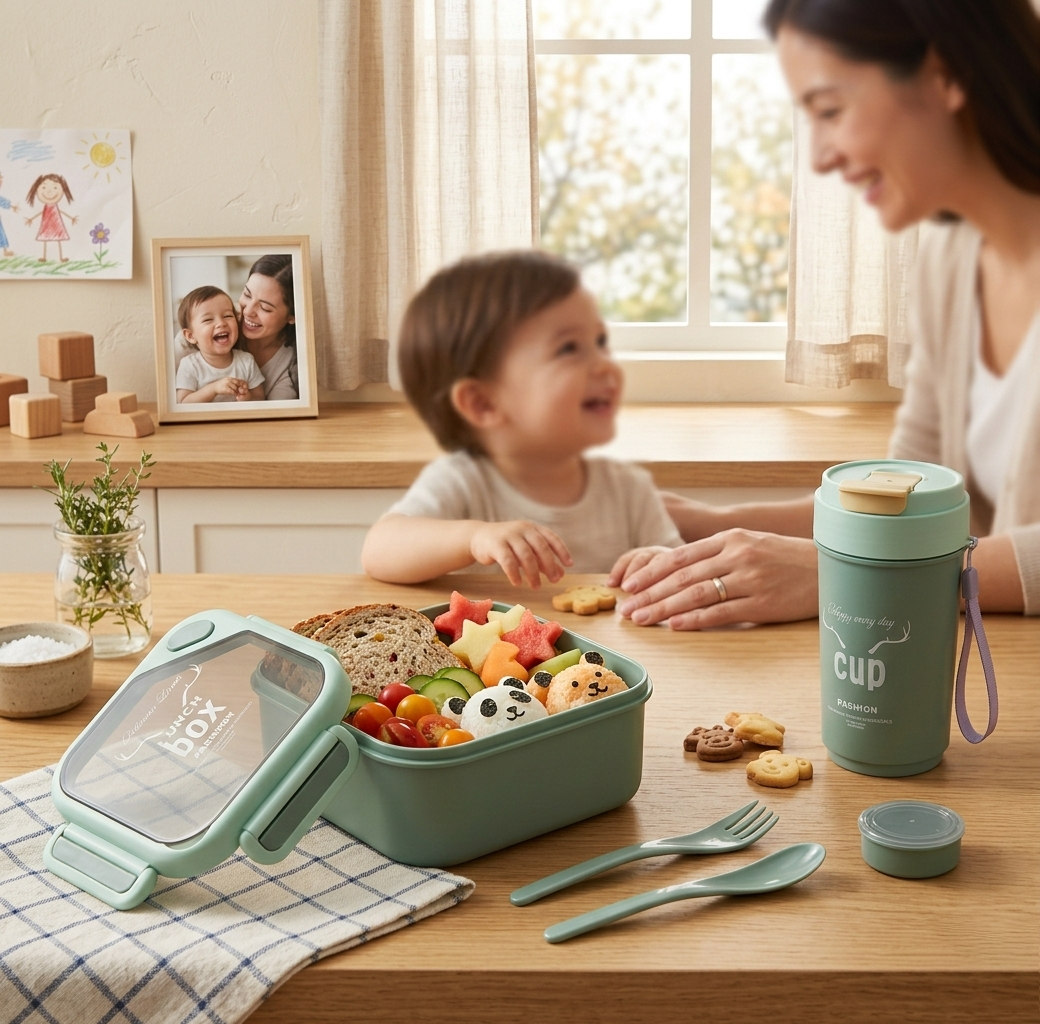 Lacoz Lunch Box Set with 500ML Cup BPA Free Food Container, Leakproof Bento with Spoon & Fork, Portable Snack Box for School, Travel & Picnic