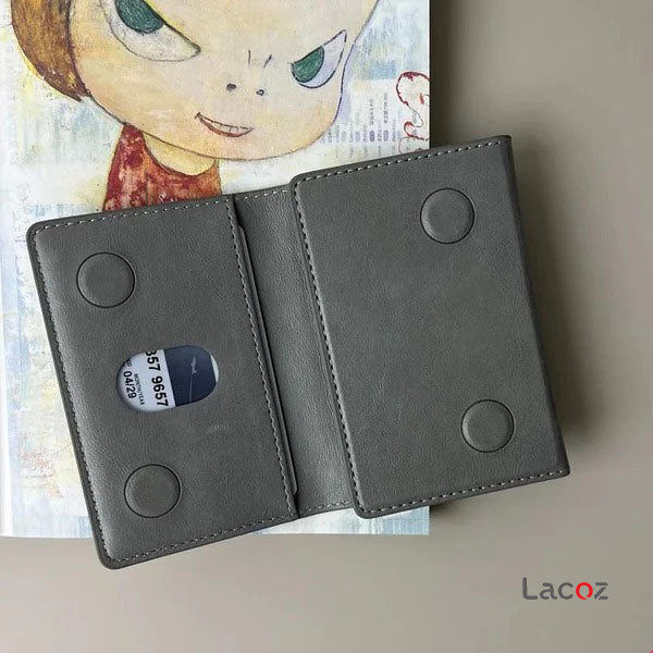 Lacoz Leather Trifold Card Holder with Magnetic Closure, 6 Slots, ID Window, Photo Window, Unisex
