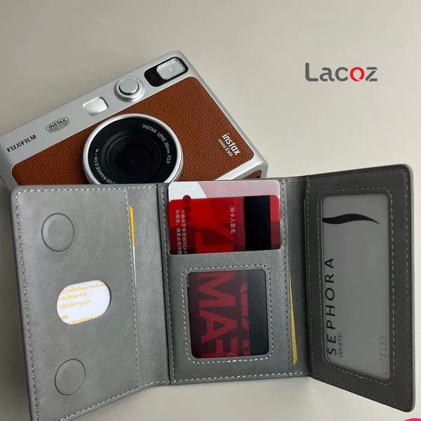 Lacoz Leather Trifold Card Holder with Magnetic Closure, 6 Slots, ID Window, Photo Window, Unisex