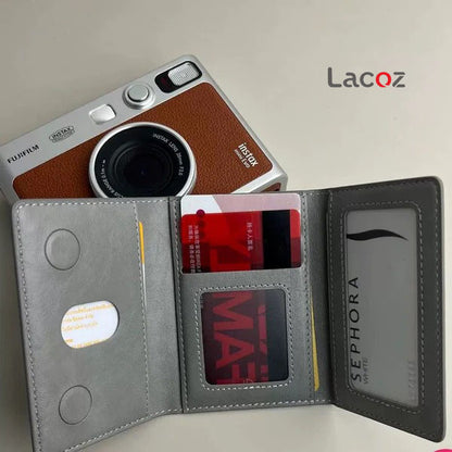 Lacoz Leather Trifold Card Holder with Magnetic Closure, 6 Slots, ID Window, Photo Window, Unisex