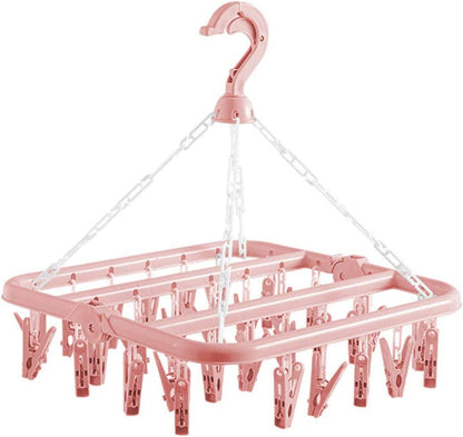 Lacoz Foldable Laundry Hanger Drying Racks with 32 Clips,Baby Clothes Drying Rack, Laundry Clothes Hangers for Drying Socks, Towels, Bras, Diapers, Baby Clothes