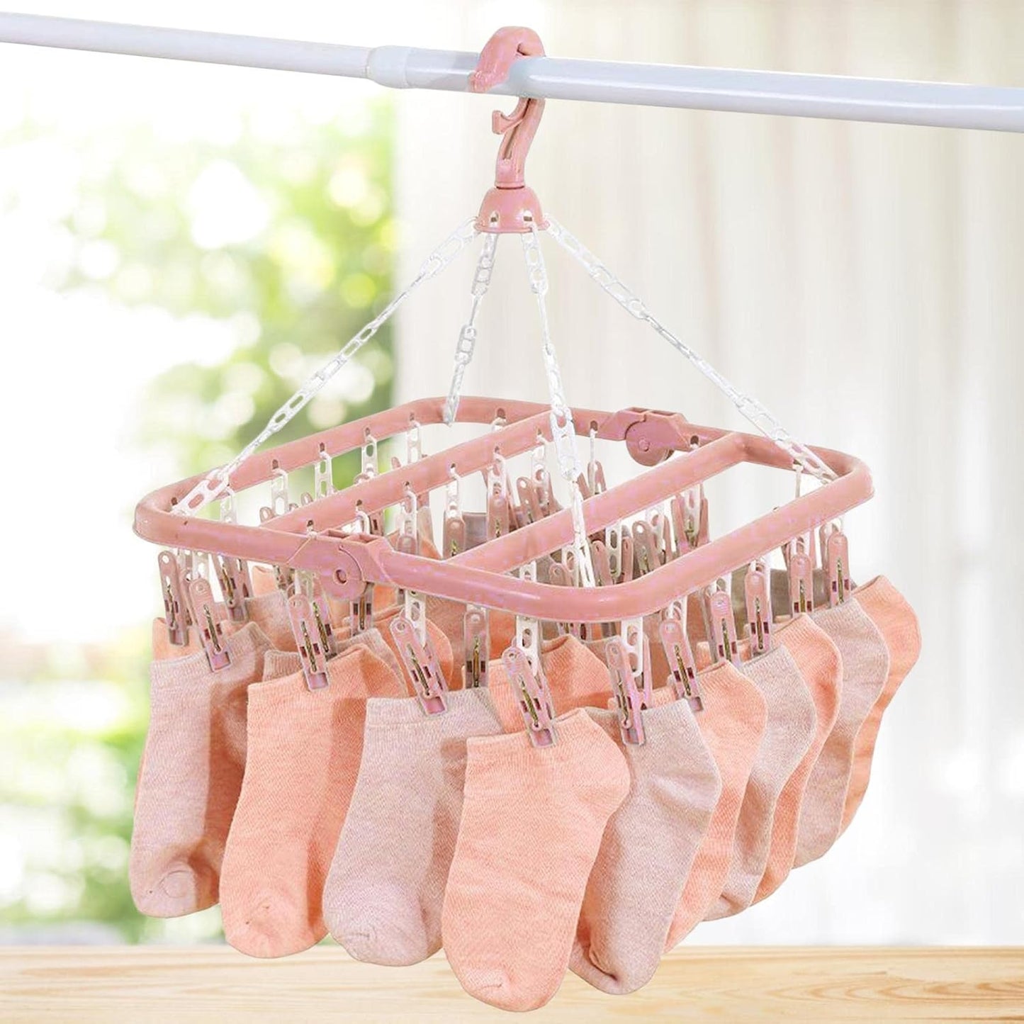 Lacoz Foldable Laundry Hanger Drying Racks with 32 Clips,Baby Clothes Drying Rack, Laundry Clothes Hangers for Drying Socks, Towels, Bras, Diapers, Baby Clothes
