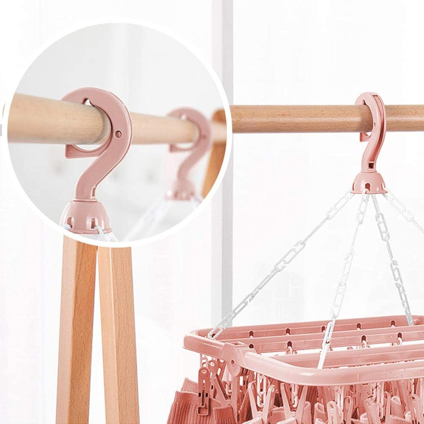 Lacoz Foldable Laundry Hanger Drying Racks with 32 Clips,Baby Clothes Drying Rack, Laundry Clothes Hangers for Drying Socks, Towels, Bras, Diapers, Baby Clothes